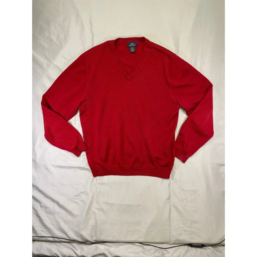 Brooks‎ Brothers 346 Mens Red Merino Wool Blend V-Neck Sweater Size M